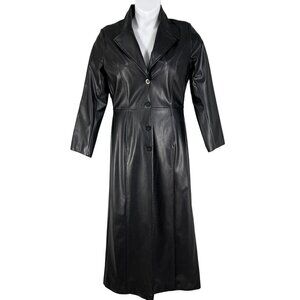 Vintage WetSeal Women M Trench Coat Faux Leather Buffy Vampire Slayer Fairy Goth